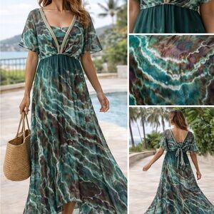 Artisan Hand Dyed Agate Marble 2-Piece Maxi Set – Boho Resort Wear